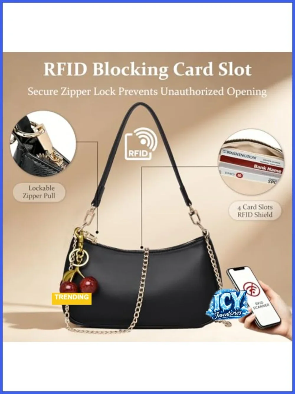 Faux Leather Cherry Hobo Shoulder Bag Crossbody Purse with Chain Strap